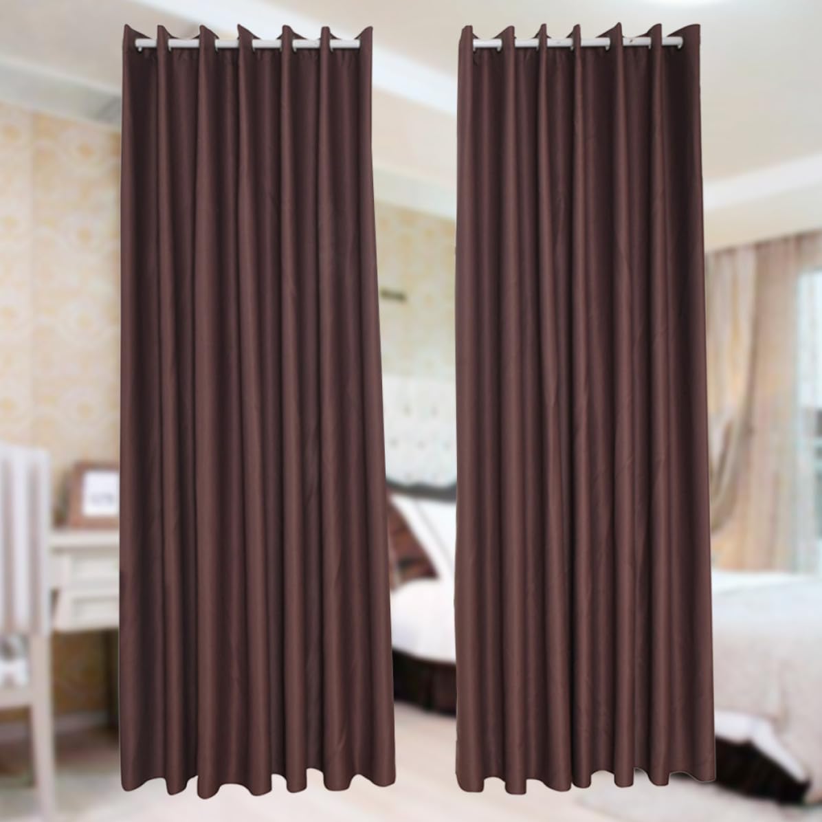 VILLCASE 2 Pièces Rideau Occultant Décoratif Marron en Polyester