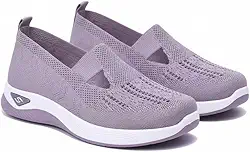 Tênis Ortopédico Feminino Confortável em Tecido Respirável, Suporte de Arco, Sola Macia, Para Caminhada e Corrida, Roxo Claro Nº36