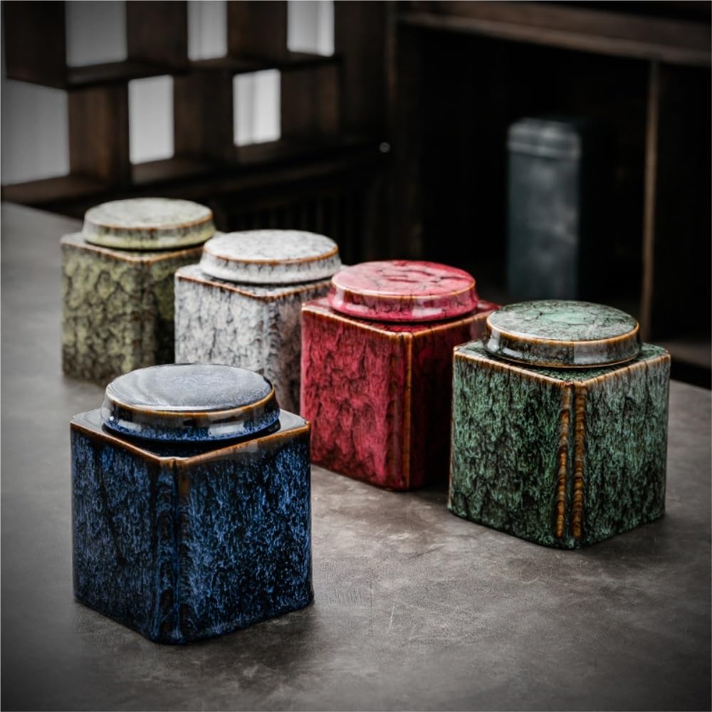 Boîte de rangement pour thé en céramique, forme carrée, taille moyenne, fermeture hermétique, idéale pour ranger thé, café et sucre dans la cuisine. Pot individuel pour une organisation optimale de