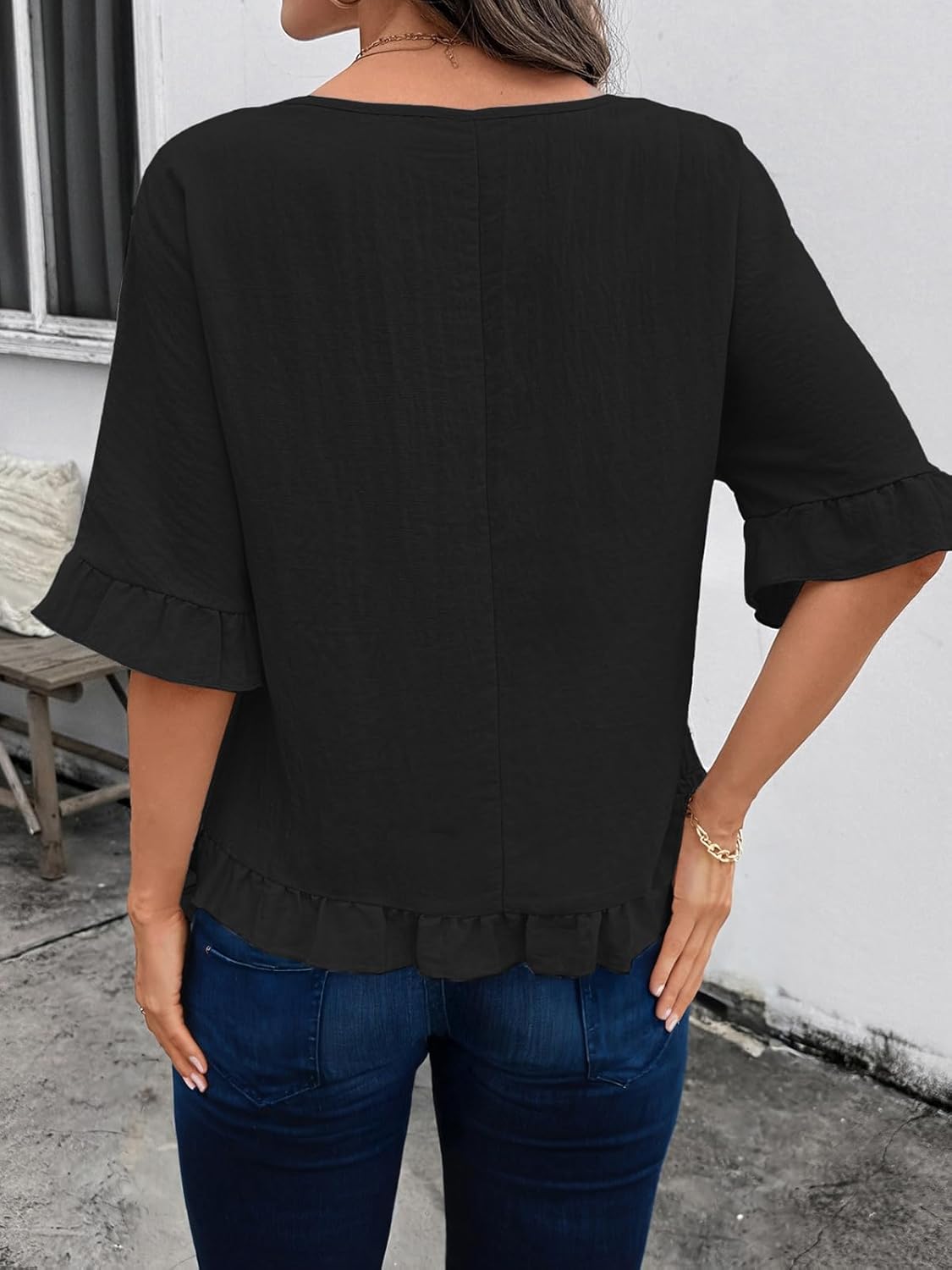 EVALESS Womens T Shirts Cute Ruffle Short Sleeve Crewneck Casual Linen Tops 2026 Summer Fashion Clothes - Image 6