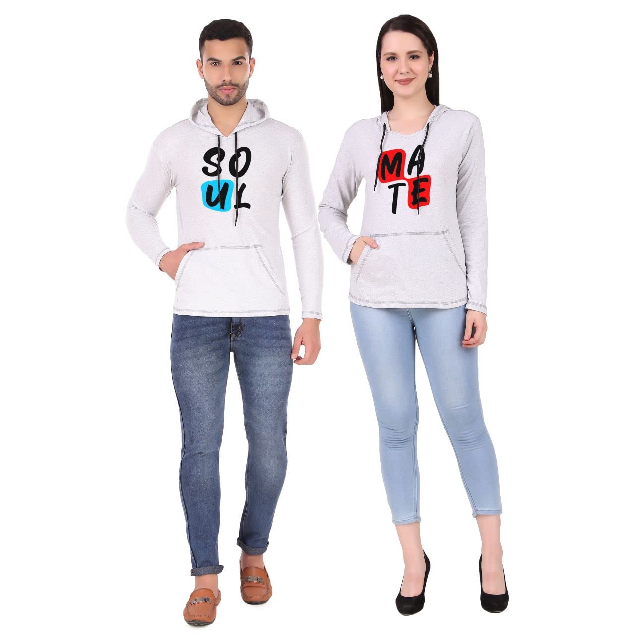 Couple Men's and Women's Cotton Hooded Neck Full Sleeve Hoodie (Women-S_Men- S Grey Combo Pack of 2)-image-37