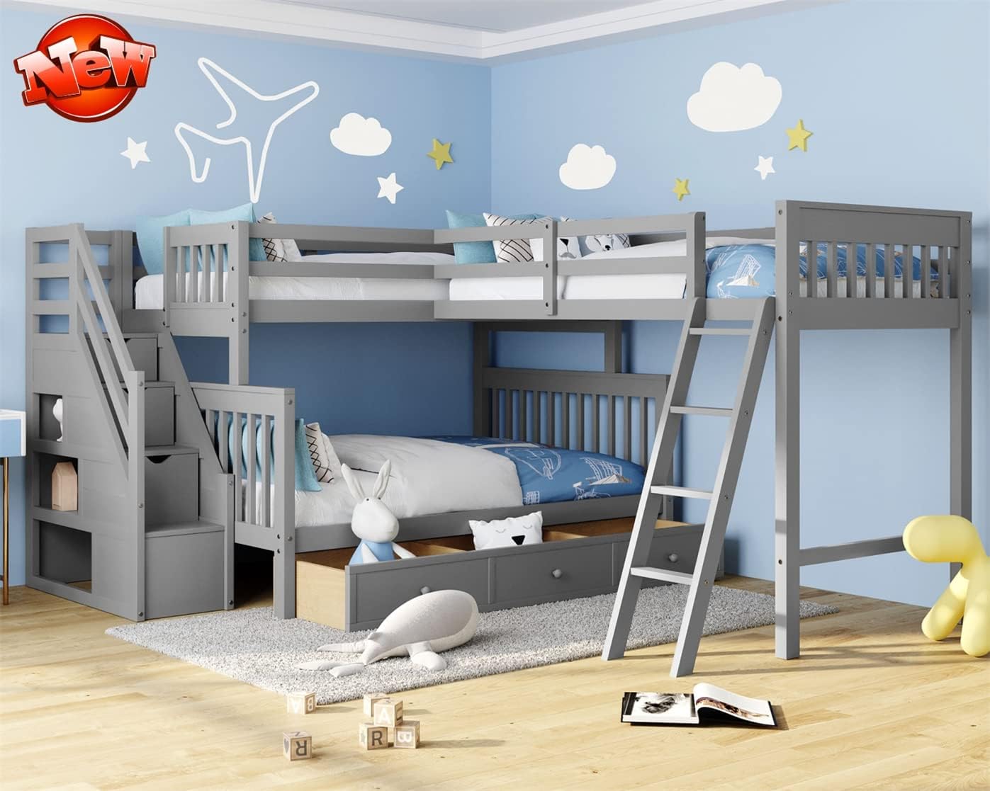 ENDOH Latest Upgraded & Stronger Solid Wood Triple Bunk Bed