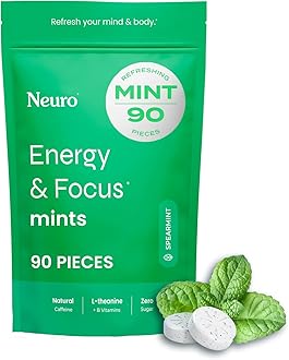 Neuro Energy & Focus Mints - Sugar Free Breath Mints with 40mg Natural Caffeine, B Vitamins & L-Theanine - Vegan Brain Supplement for Exercise, Study & Daily Focus - Spearmint, 90 ct