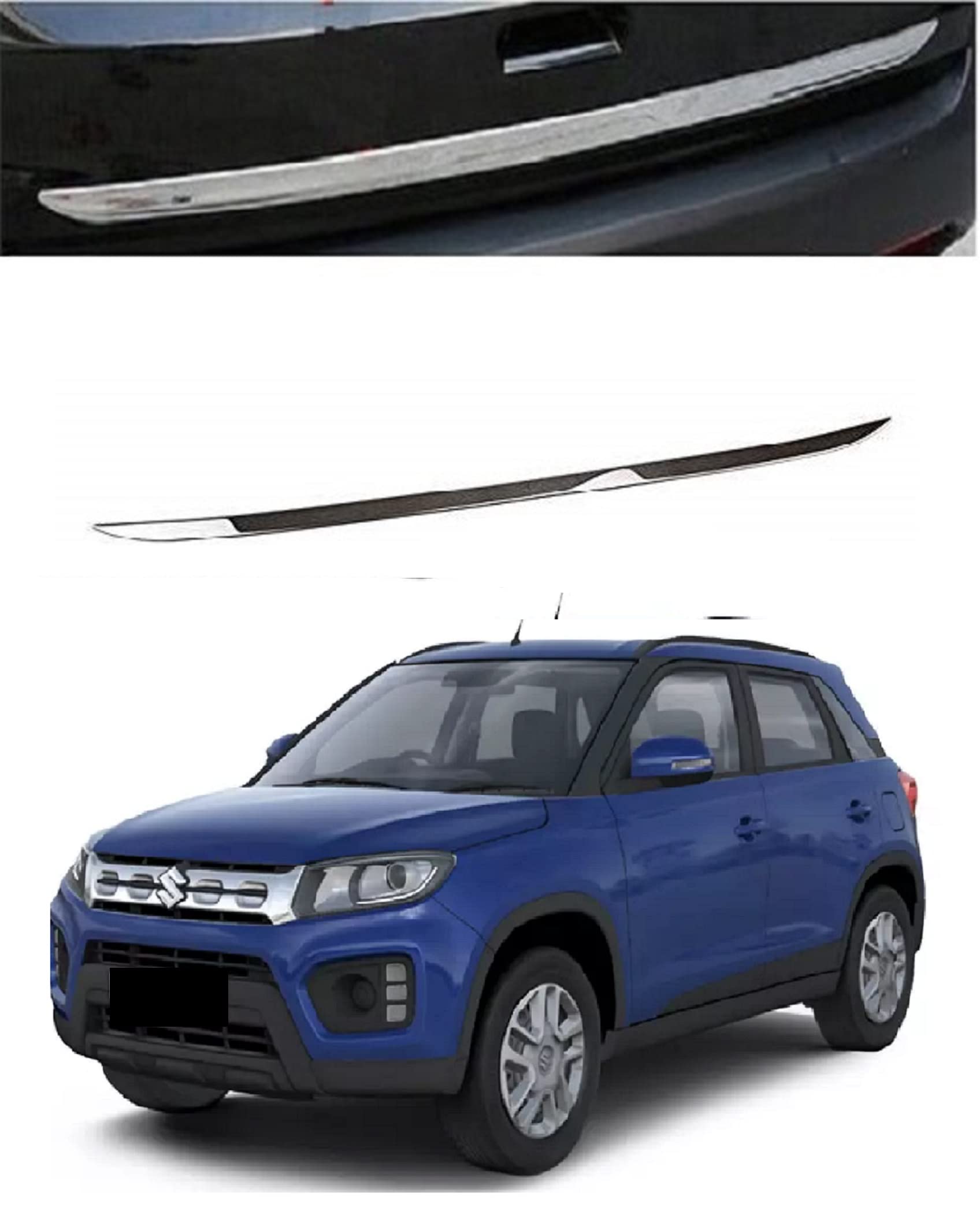 Trigcars M A R U T I Vitara Brezza 2021 Car Dicky Boot Chrome Garnish Steel Strip Patti