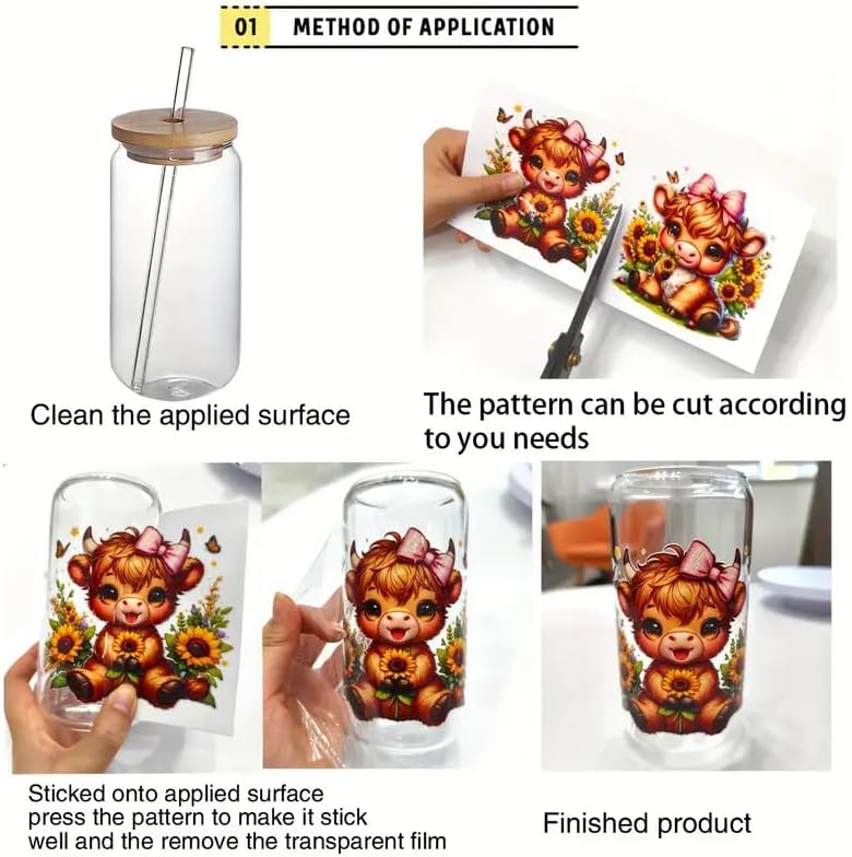 12pcs Sunflower Floral Flower Floral UV DTF Cup Wraps Transfer Waterproof Sticker for Glass Cups Furniture Craft DIY Crafts，Rub on Transfer Stickers for DIY Water Bottle Laptop Decal Wood Car — 사진 7