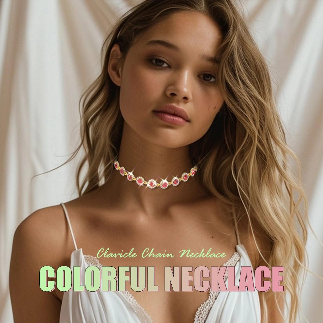 ACEDRE Colorful Crystal Choker Necklace Sparkly Rhinestone Chokers Necklaces Gold Chain Party Prom Neck Jewelry for Women - Image 4