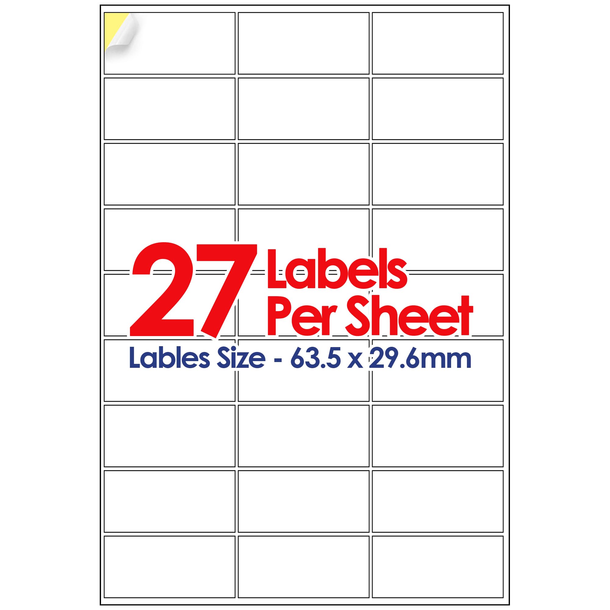 YUNJU A4 Self Adhesive Address Labels, 27 Label Per Sheet, Multi-Purpose FBA 20 Sheets, 63.5 x 29.6mm 540 Labels