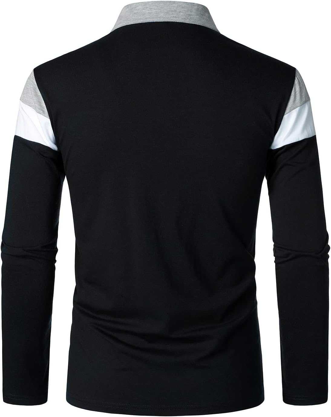 HOOD CREW Men’s Long Sleeve Shirts Fashion Color Block Striped Polo Shirt - Image 3