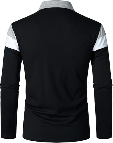 Miniatura 3 de HOOD CREW Camisas de manga larga para hombre, camisa polo a rayas con bloques de color a la moda