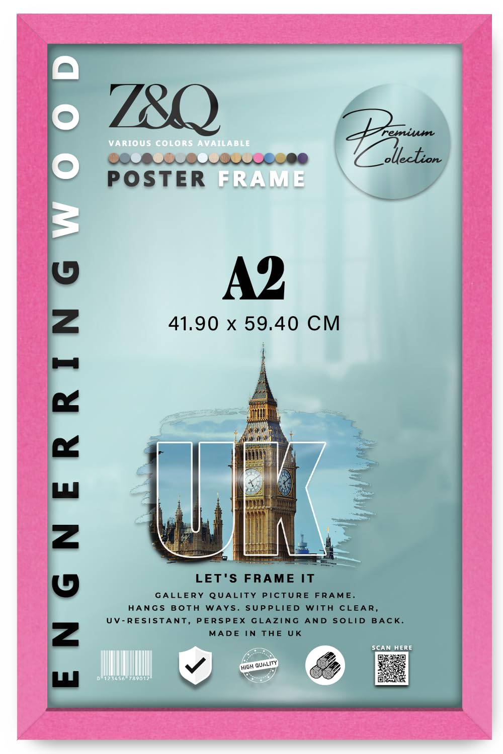 Z&Q - MDF Wood Finish A2 (41.90 x 59.40 CM) Poster Frame | Simple & Elegant Design 23 x 16 Inch For wall Gallery and Home Décor [ Pink ]