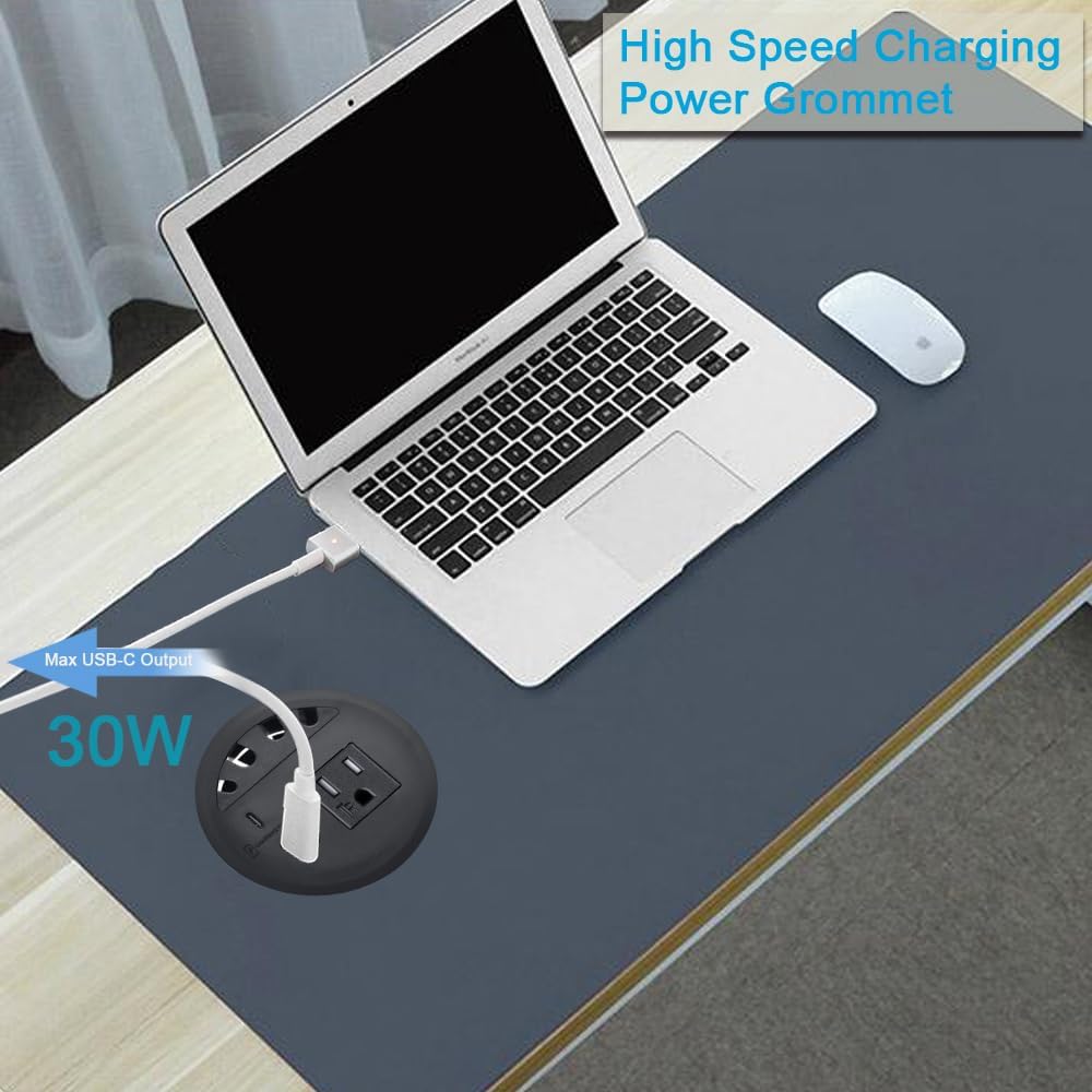 Recessed Power Grommet, with 33W Fast Charging USB-A+C, with 1 AC Power Outlet and 4.5FT Extension Cord Recessed Power Outlet for Conference Rooms, Office Tables, Furniture (black2)