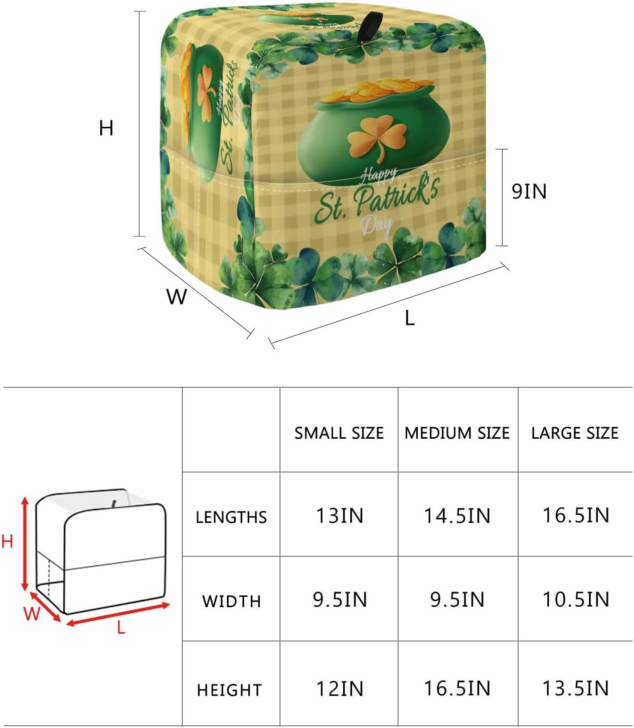 Happy St. Patrick's Day Stand Mixer Cover with Storage Pocket, Waterproof Kitchen Mixer Covers, Spring Coin Clovers Yellow Plaid Kitchen Appliance Dust Cover Compatible with 5-8 Quart Mixers