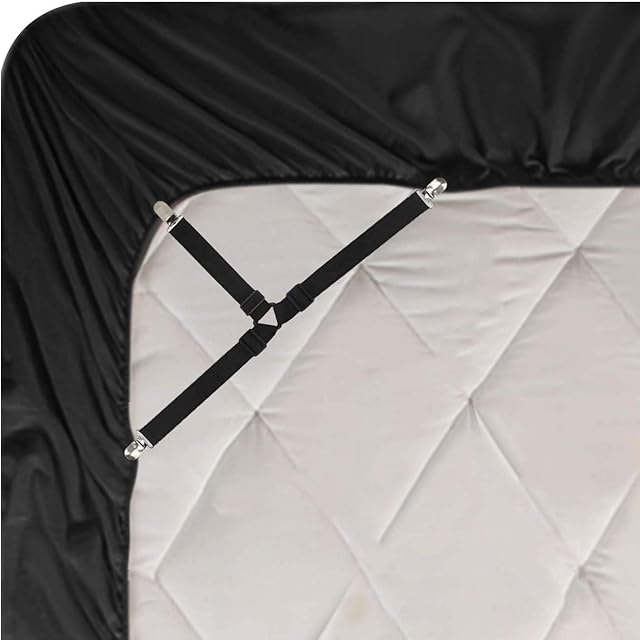 SPICOM 4pc Bed Sheet Straps - With Comofrter Clips - Mattress Straps Holder - Suspender Straps - Fastener Suspenders Gripper Clips for Bed Sheets - Bedding Helper for Home Decoration