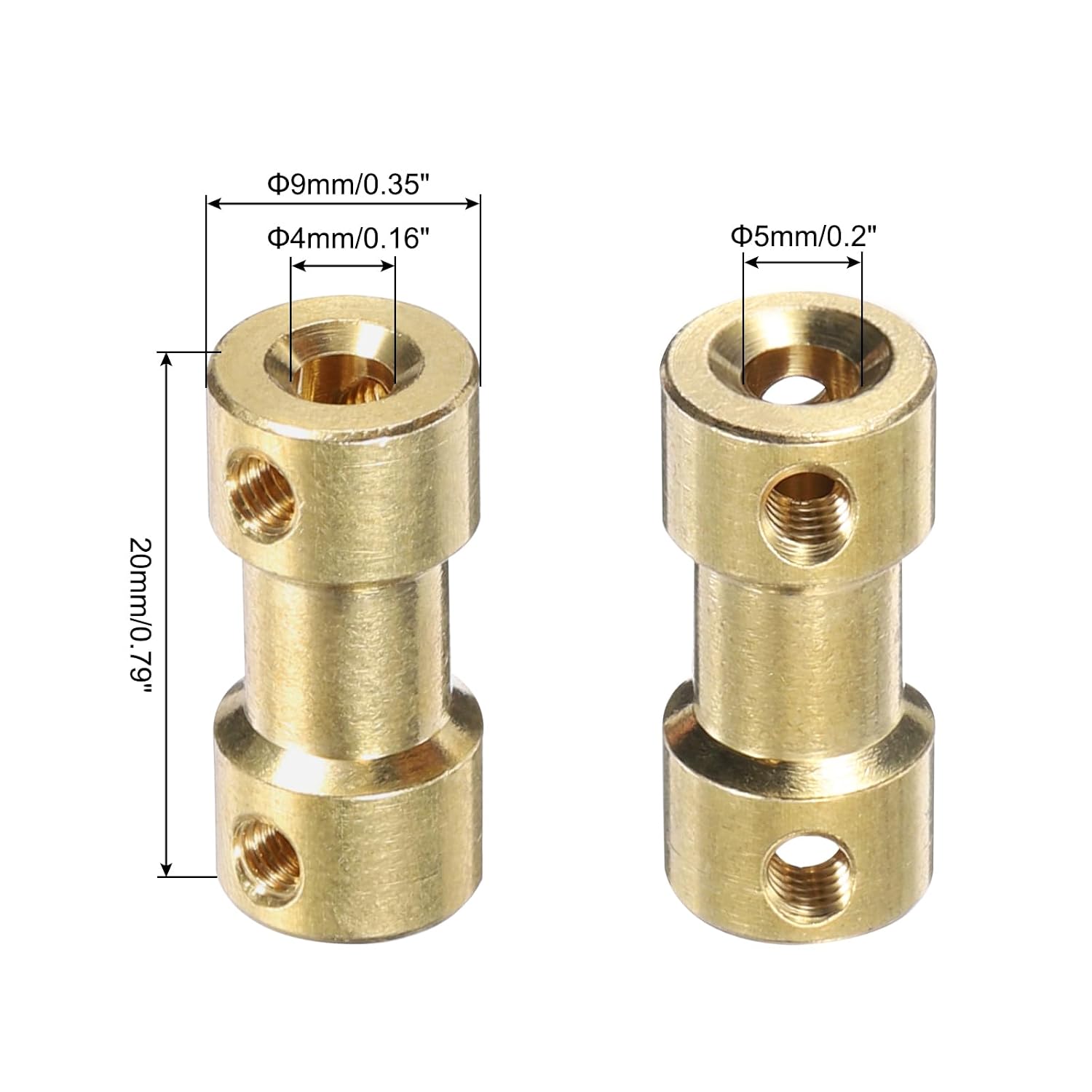 MECCANIXITY 5 Pcs 4mm to 5mm Brass Shaft Coupling Joint Connector with Screws and Hex Wrench Flexible Motor Shaft Coupler for Car Wheels Tires Shaft Motor