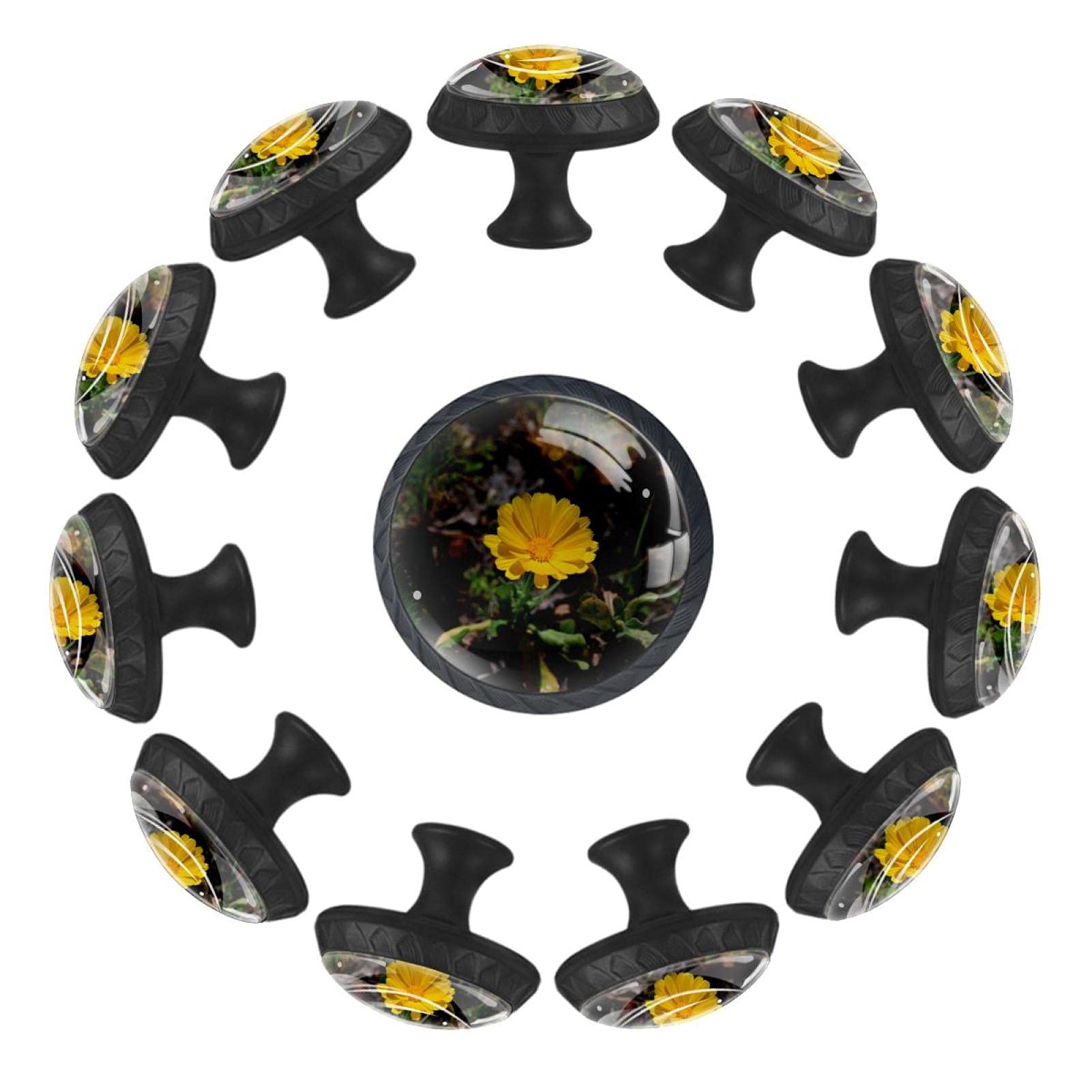 Boutons de tiroir ronds motif fleur jaune pour commode de chambre à coucher et crèche