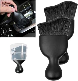GLSOWEE Car Interior Detailing Brush - Curved Soft Bristle Cleaning Brush, Dust Collectors Car Interior Cleaning Tool for Car Dashboard Air Conditioner Vents Leather, No Scratches (Black/2PCS)