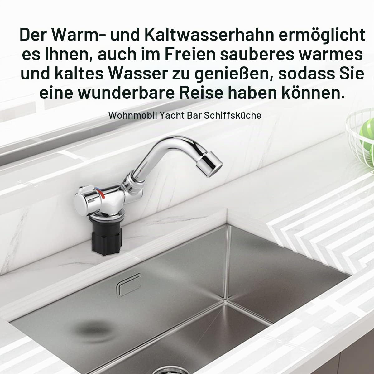 Wohnwagen Wasserhahn, G1 / 2in Gewinde Wasserhahn, 360 Rotation Einstellbare Heiß Kaltwasser Mixer Armatur, Falten 32-33 mm/1,26-1,3 Zoll Öffnungsgröße Montage Gewinde Küchenarmatur für Wohnmobil