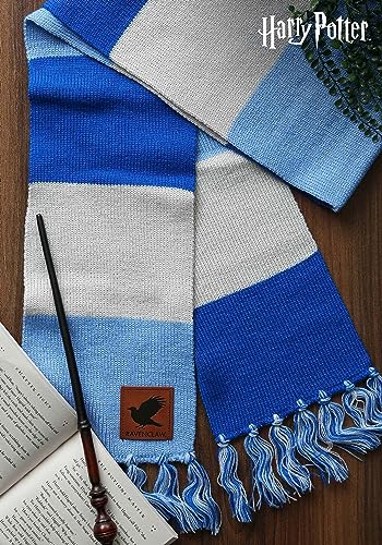 Harry Potter House Themed Patch Striped Scarf, Lightweight and Reversible - Ravenclaw2