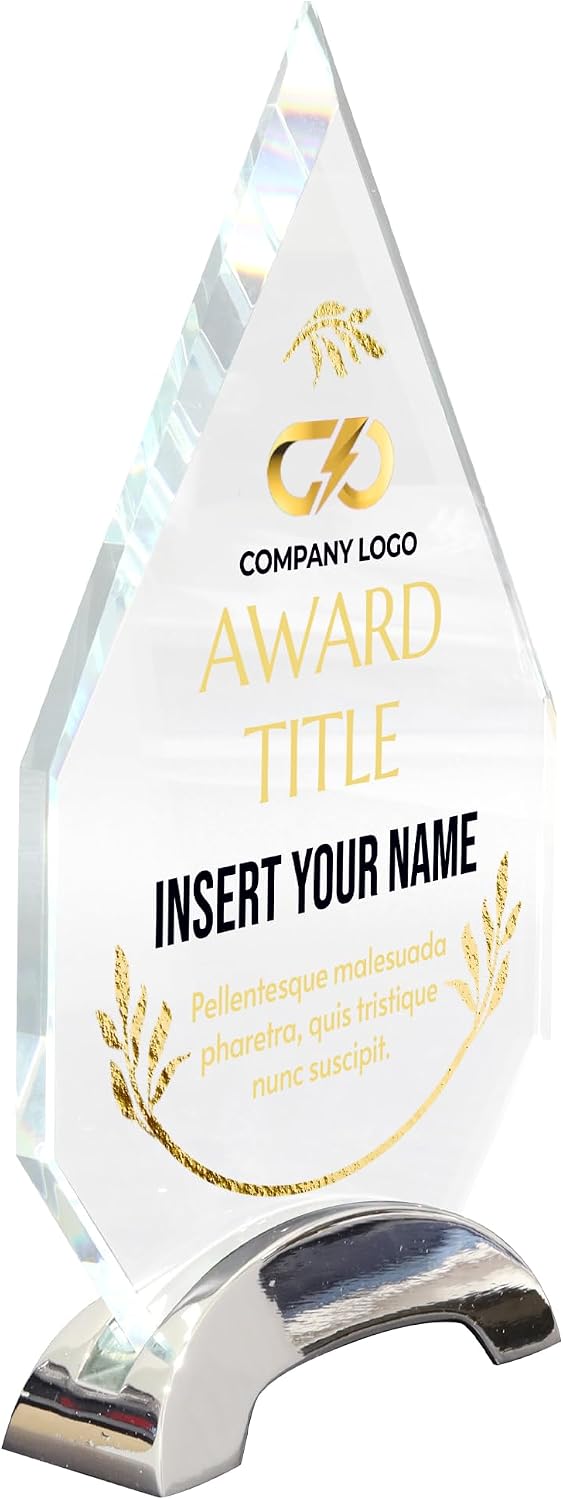 9 1/4" Personalized Glass Plaque for Awards and Trophies, Custom Award for Employee of the Month, Retirement, Leadership and Appreciation Gift H P1 (Design 4)