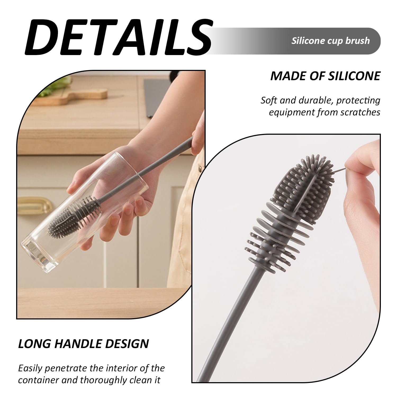 2 Pieces Silicone Cup Brush, Kitchen Tools, Multi-Purpose Cleaning Brush, Suitable for Bottles Cups, Tableware - Image 3