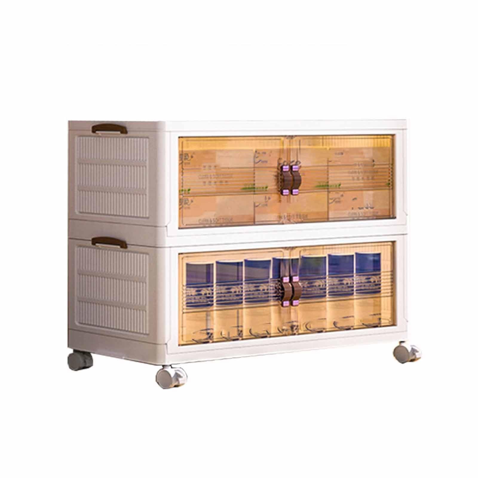 Cajas almacenaje de plástico Plegable,con Puerta magnética y Ruedas apilables para hogar Armario baño contenedores de Almacenamiento,para Ropa Juguetes