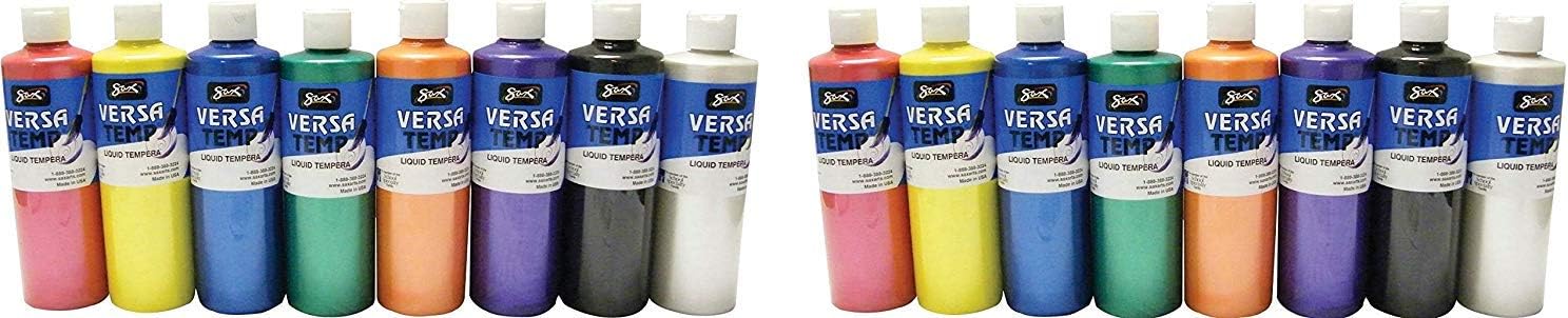 Sax Versatemp Heavy-Bodied Pearls Tempera Paint, 1 Pint, Assorted Colors, Set of 8-1440733 (2 X Pack of 8)