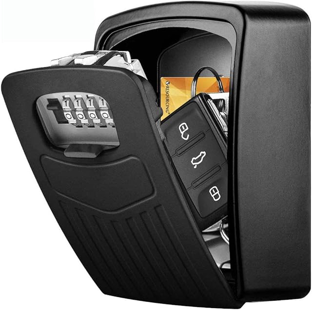 Extra Large Key Storage Security Lock,Sturdy Wall Mounted Outdoor, Re-settable 4 Digit Combination Lock Box, to Share and Secure Keys for Home,Office,Garage etc[Internal size:11.4*8.2*4.8cm] (Black)