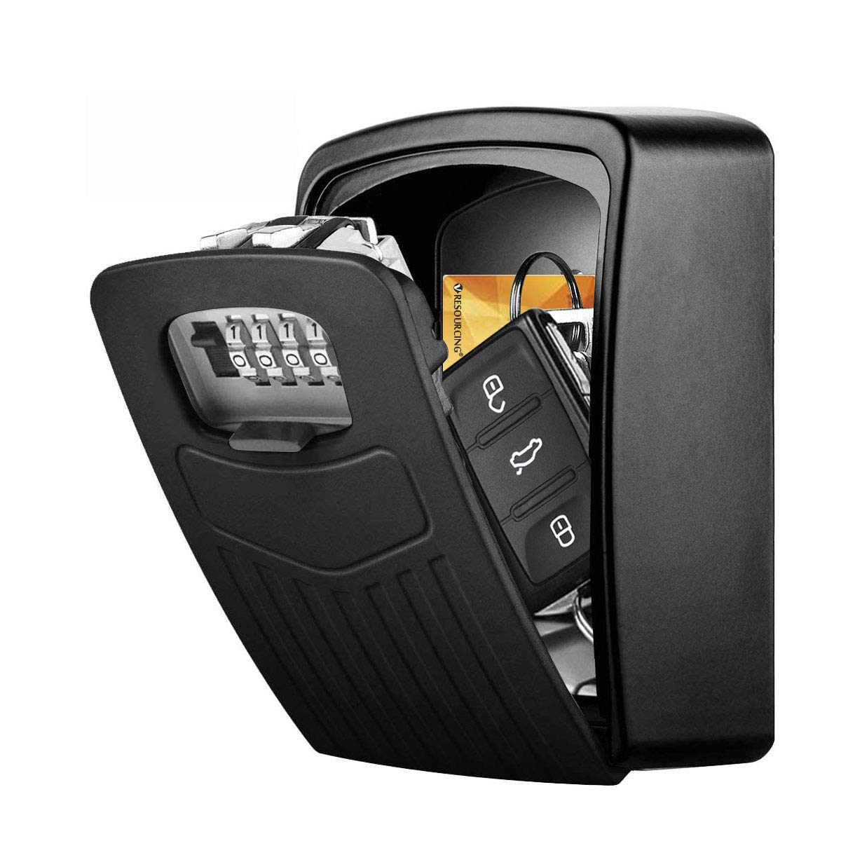 Extra Large Key Storage Security Lock,Sturdy Wall Mounted Outdoor, Re-settable 4 Digit Combination Lock Box, to Share and Secure Keys for Home,Office,Garage etc[Internal size:11.4*8.2*4.8cm] (Black)