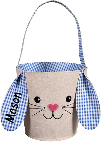 Miniatura 2 de Cesta de Pascua personalizada con orejas de conejo de Pascua de color para niños y niñas con nombre personalizado, Cesta de Pascua personalizada con