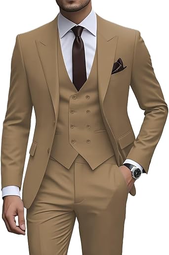 Solove-Suit Mens Regular Fit 3 Piece Suit Notched Lapel Solid Wedding Groom TuxedosBlazer+Pant