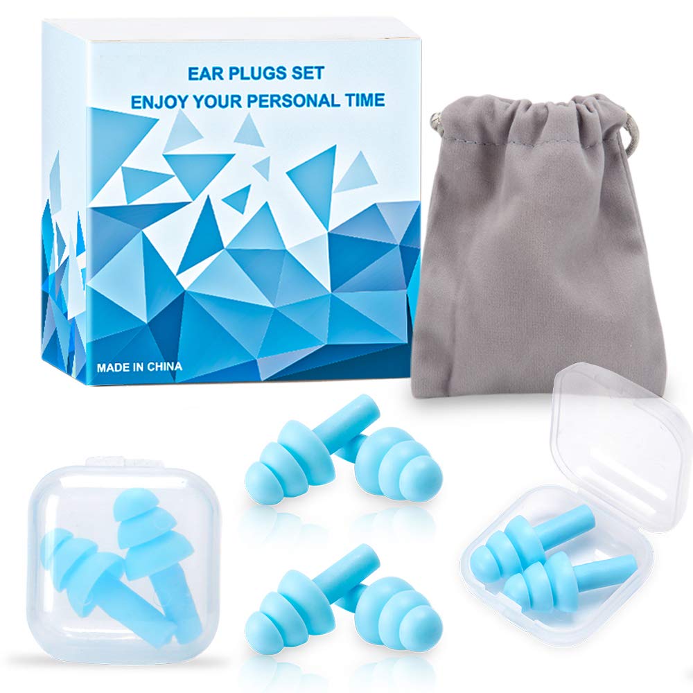 Ear Plugs, Silicone Ear Plugs Noise Cancelling Reusable Comfortable Earplugs for Sleeping Snoring Swimming Working and Travel (4 Pairs, Blue)-image-23