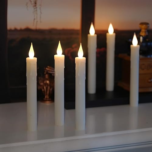 Miniatura 19 de 6 velas de Navidad para ventana con temporizador, velas LED parpadeantes sin llama con control remoto, velas cónicas que funcionan con pilas Velas