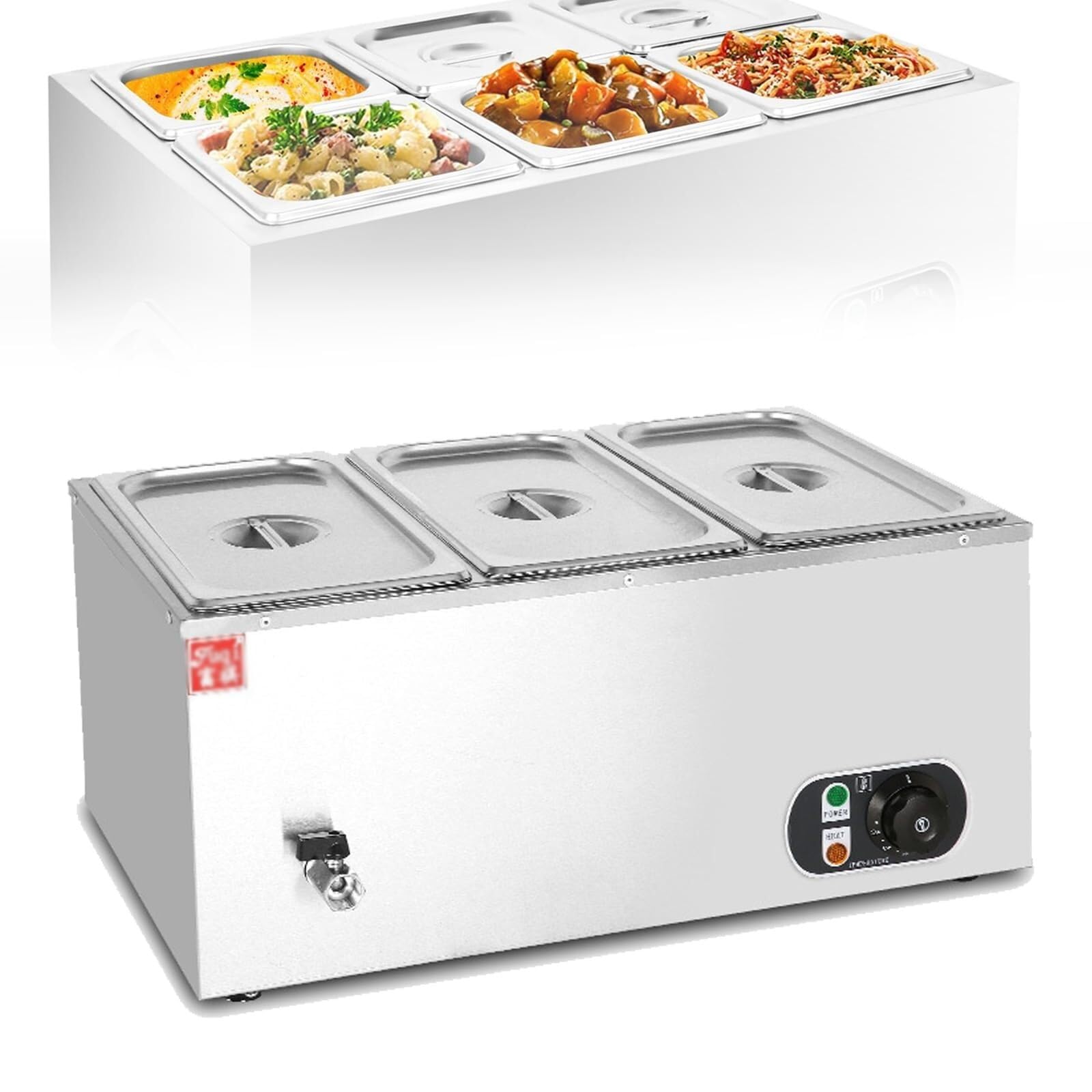 Chauffage de table de buffet pour éviter les plats froids grâce aux trois bassins