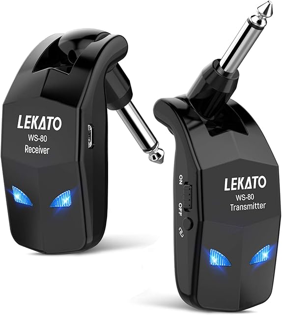 LEKATO 2.4GHz Guitar Wireless System 8Hs Runtime Wireless Guitar Transmitter Receiver Rechargeable Guitar Wireless System Digital Guitar System Cordless Bass Guitar Jack Lead for Guitars Bass