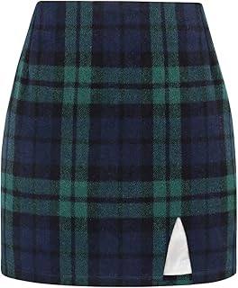 Plaid Mini Skirts for Womens High Waisted Fall Winter Wool Bodycon Penci...
