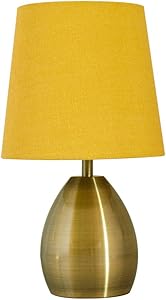 Tootoo Star 13 Inch Small Bedside Table Lamp for Bedroom Living Room Nightstand, Metal Base (Yellow Shade, Brass Base)