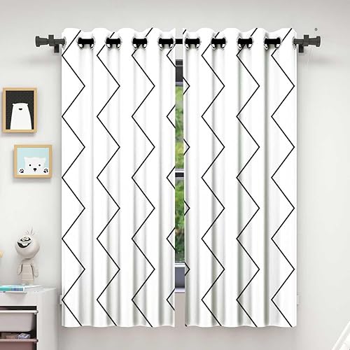 Cortinas en blanco y negro para sala elegantes modernas, divisor de cortina a cuadros con textura de línea geométrica para separación de