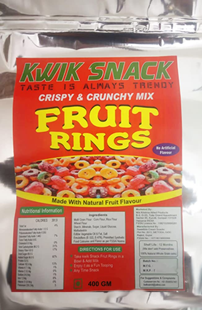 KWIK SNACK Fruit Ring Loops | Crunchy Multigrain Breakfast Cereal| Mixed Fruit Flavor| (400 Gm)-image-0