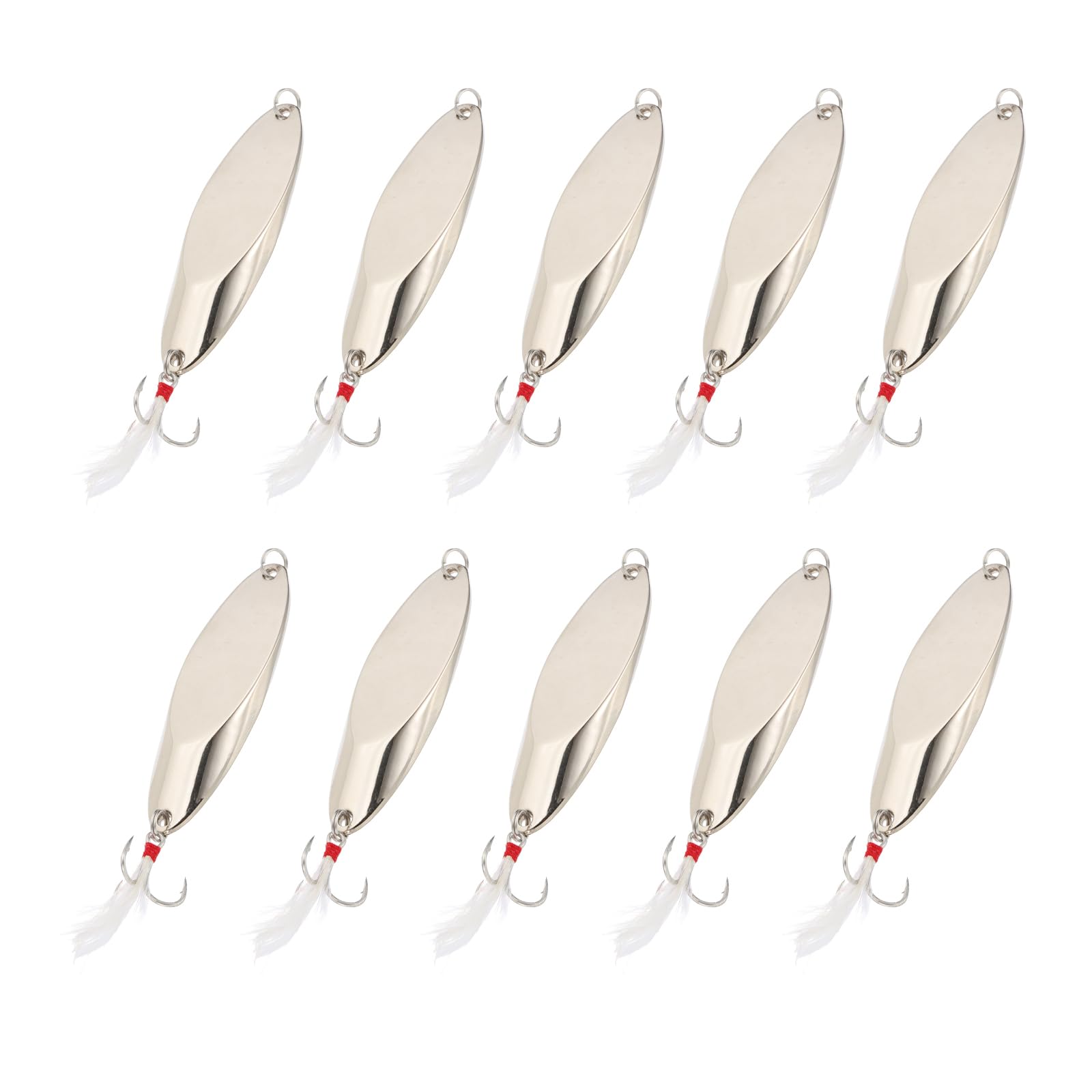 PATIKIL Fishing Spoons, 10 Pcs 1-3/8oz Fishing Lures Casting Spoon Treble Hooks Jigs Hard Metal Spinner Baits for Freshwater Saltwater Salmon, Silver Tone