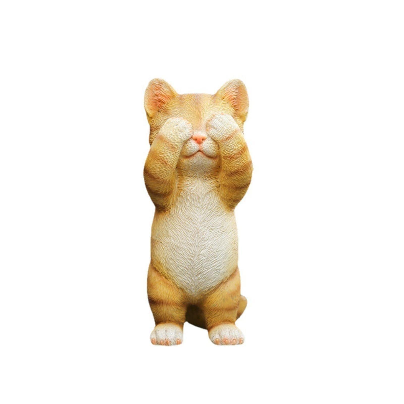 Dytartzx Lifelike Tabby Cat Kittens Garden Outdoor Statue Decor Animal Standing Praying Sculpture Curious Figurine Lawn Patio Yard Ornament Cute Resin Decorative Art (Or