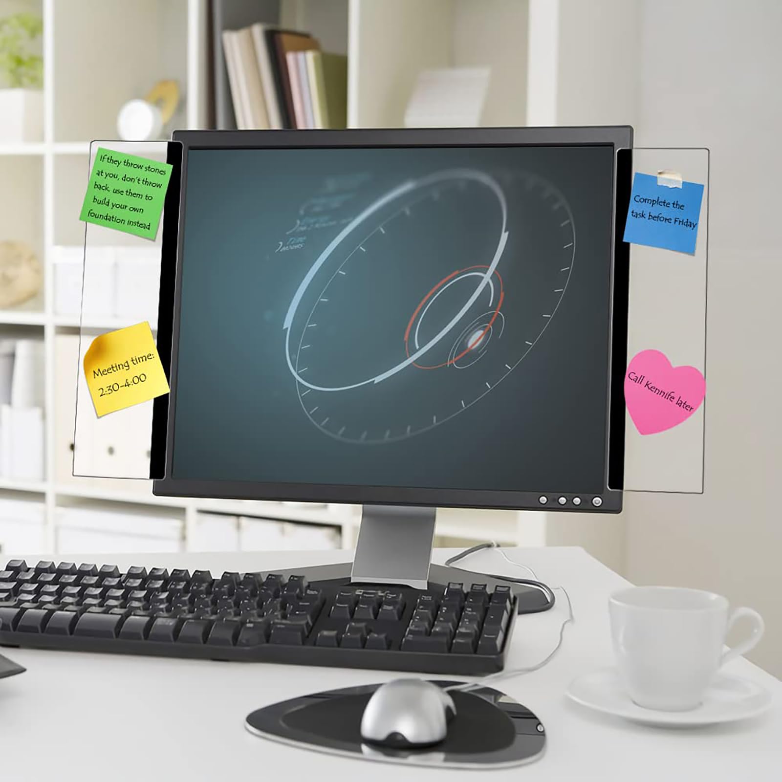 Tablero de Notas Acrílico para Monitor,2 Pcs Laterales Transparentes Autoadhesivos Soporte para Notas y Mensajes Tablero de Monitor de Panel Acrílico Multifunción de Oficina para Escritorio