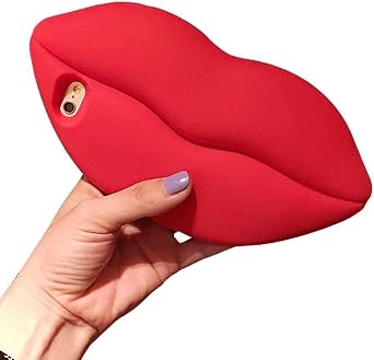 iPhone 6 Plus Sexy Hot Red Big Lips Case, Cute 3D Soft Feeling Silicone Cover Case for Apple iPhone 6 Plus / 6s Plus Unique Creative Phone Case for Kids Teens Girls Boys Lip