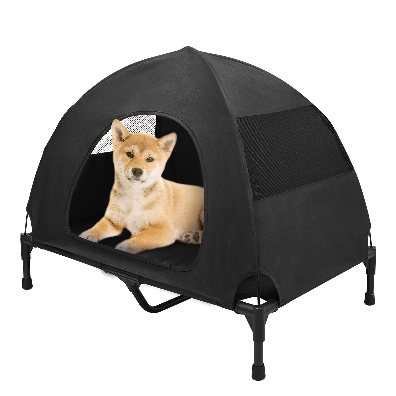 Love&go Elevated Dog Bed with Canopy, Raised Dog House, Elevated Dog Tent (M - Black Bed with Canopy, Medium-29.9x19.5x5.5 inch)