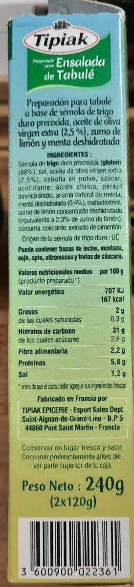Tipiak - Couscous con Menta Y Limón Preparado para Ensalada de Tabulé - Caja 240 G