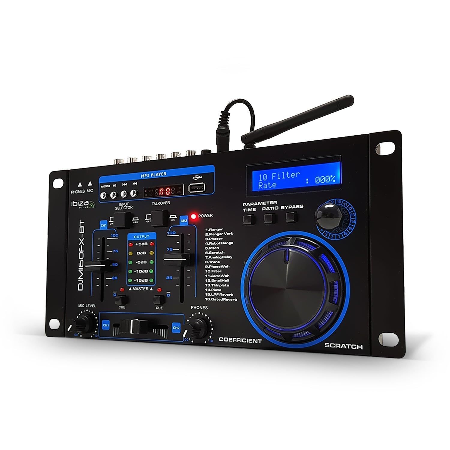 Ibiza Sound DJM160FX-BT - Table de mixage 2 canaux avec DSP 16 effets - Bluetooth - 1.6 kg
