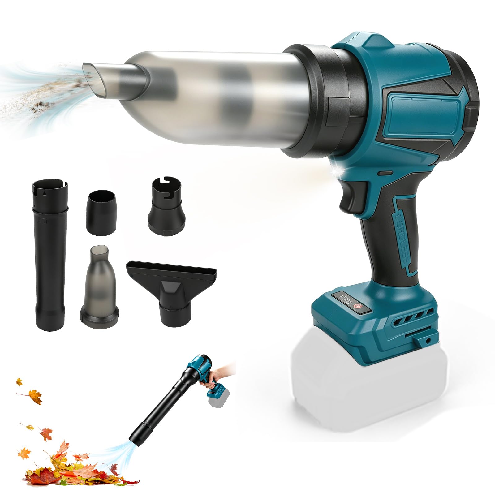 Soffiatore per foglie senza fili compatibile con batterie Makita da 18 V, mini ventilatore da 38.000 giri/min, motore brushless, controllo della velocità variabile, soffiatore portatile leggero per