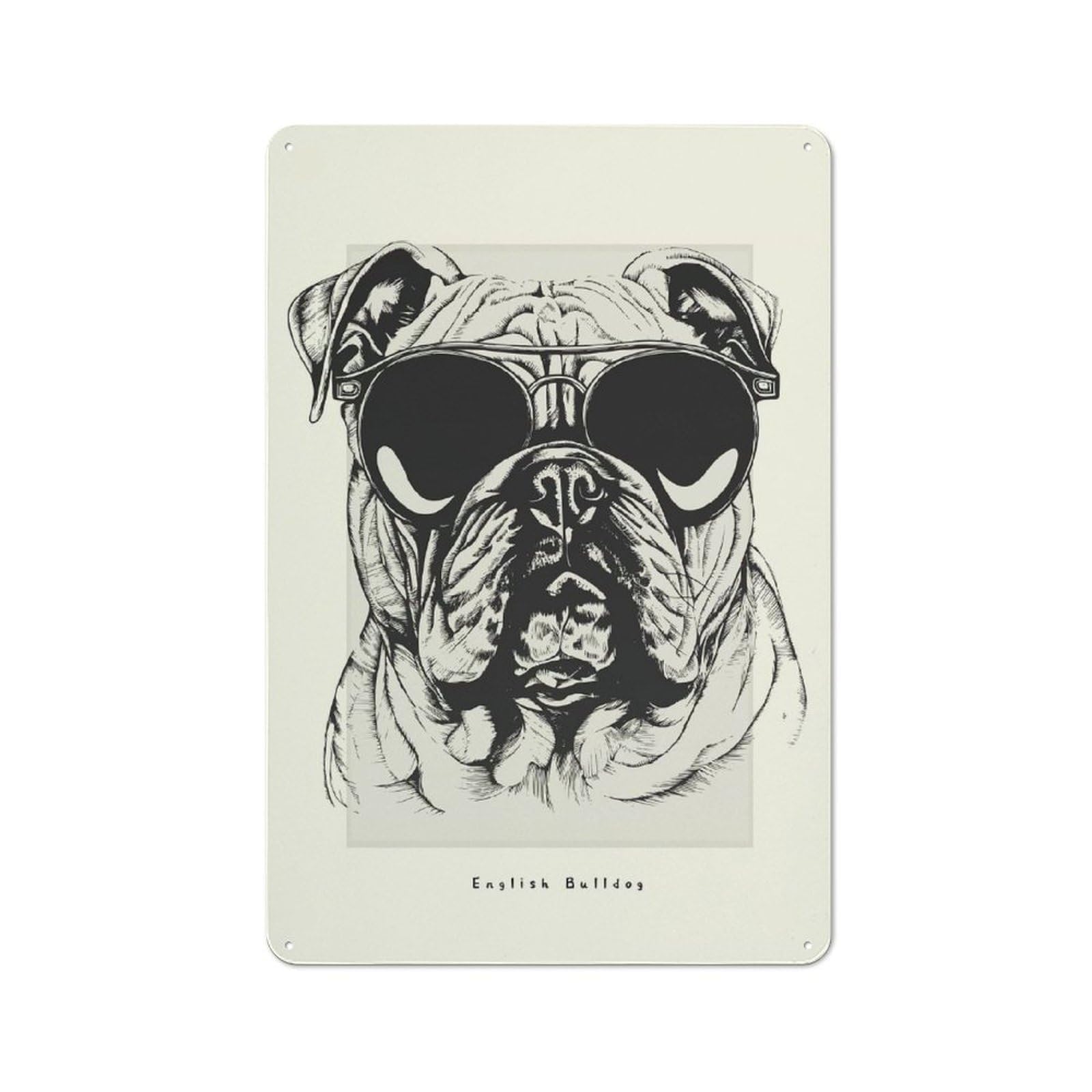 Junmoney English Bulldog Sketch Vintage Tin Wall Plaque 30X20cm For Studio Or Craft Room, For Garage, Workshop And Man Cave Decoration
