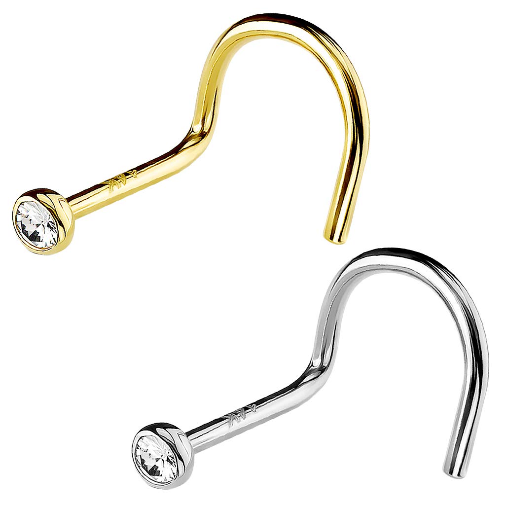 Gold 14 Karat Nasenstecker Nasenpiercing gebogen Zirkonia Schmuck Piercing