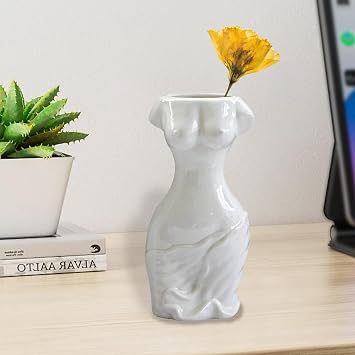 Body Vase, Female Form Shaped Ceramic Flower Vase, Cute Bud Floral Vases Modern Chic Art Decor for Boho Home Shelf, Feminist Decoration Office White 9.82 Inch