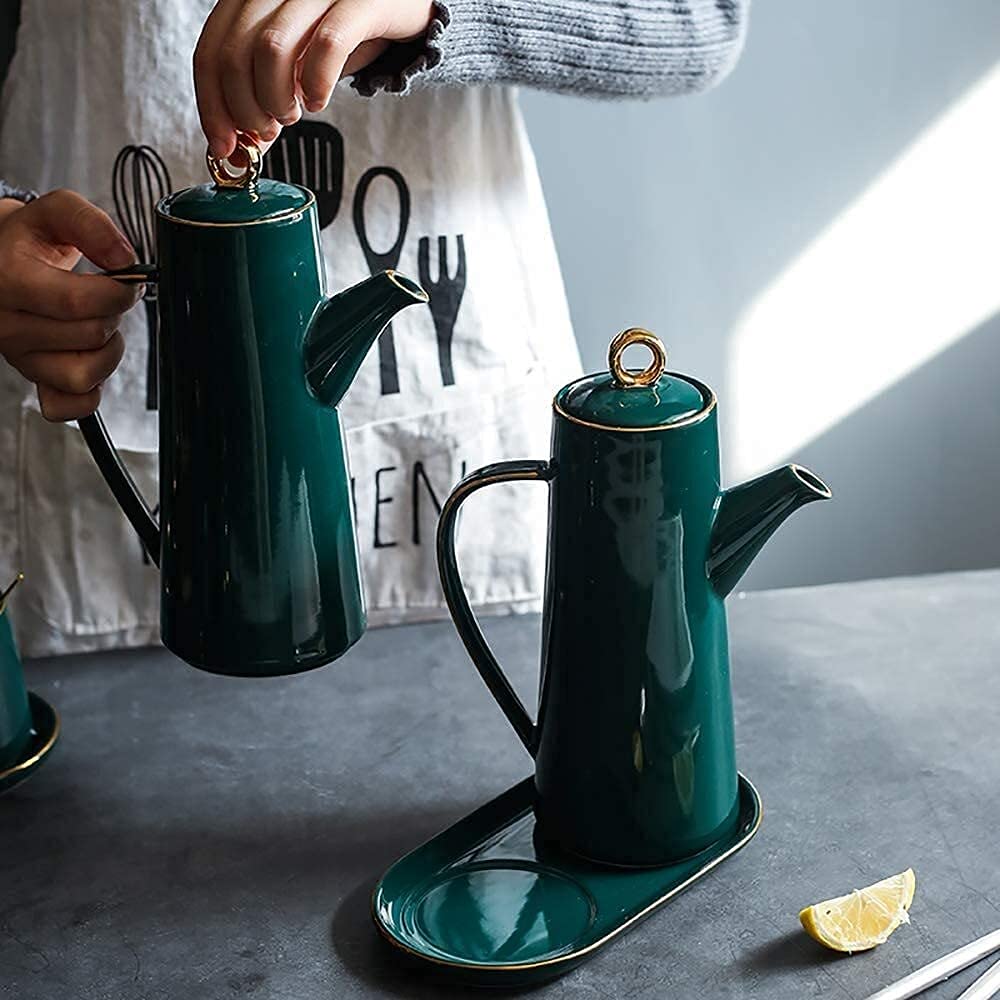 Pentole per Olio e aceto, Set di Bottiglie per Olio e aceto, Dispenser per aceto e Olio, Dispenser per condimento Liquido per Cena con Coperchio, Antipolvere e